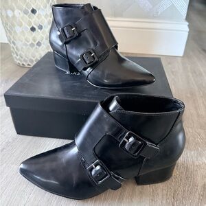 French Connection Black Patent Leather Ankle Boots with buckles size 8
